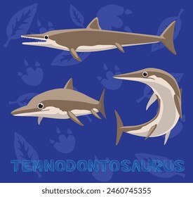 Sea Monster Dinosaur Temnodontosaurus Cartoon Vector Illustration