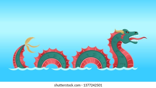 Sea Monster Dragon. Vector illustration in cartoon style.