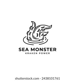 Sea Monster Kraken Octopus Tentacles Emerging From the Surface of Seawater Logo Icon Vector Illustration