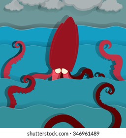 Sea monster swimming in the ocean illustration