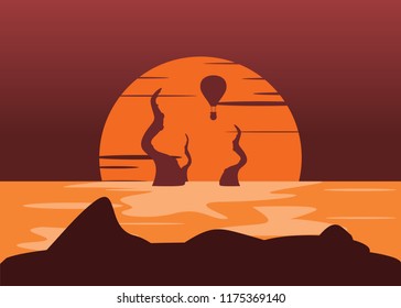sea monsters and balloon in ocean vector illustration
