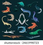 Sea Monsters Dinosaur Prehistoric Reptiles Cartoon Vector Set