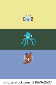 SEA MONSTERS NAUTICAL DEEP SEA WEIRD OCTOPUS GRAPHIC VECTOR
