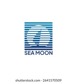 Sea Moon Horizontal Line Logo Vector