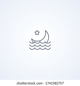 Sea moon sunset, vector best gray line icon on white background, EPS 10