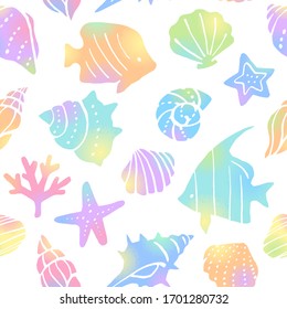 Sea motifs illustration seamless pattern background (Gradation color)