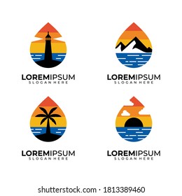 sea, mountain, beach flat logo design