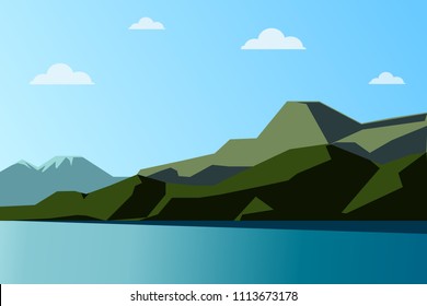 Sea mountain with clouds landscape graphic illustration vector background.