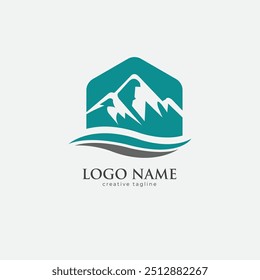 Logotipo de mar y montaña totalmente editable Plantilla de Vector