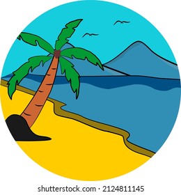 sea and mountain scenery flat illustration vector design