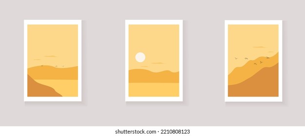 sea mountain sun son sunset sea flying birds and nature wall art decor design concept