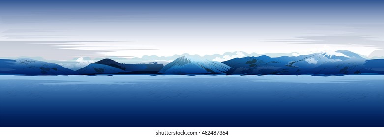 Sea And Mountains, Blue Vector Background