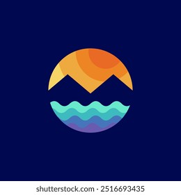 Logotipo do mar e das montanhas, design do logotipo do mar