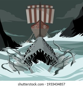 sea mythology whirlpool with hungry charybdis monster