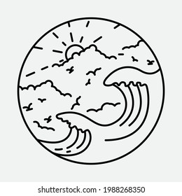 Sea nature adventure great wave line graphic illustration vector art t-shirt design
