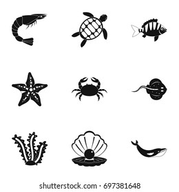 Sea nature icons set. Simple set of 9 sea nature vector icons for web isolated on white background