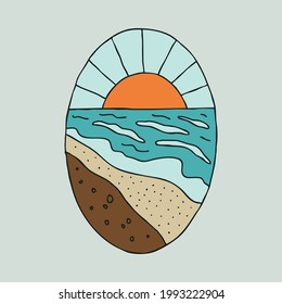 Sea nature and sunset drawing graphic illustration vector art t-shirt design