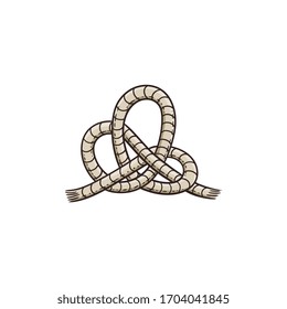Sea nautical knot from ship tackle rope or sail cord, sketch vector illustration isolated on white background. Marine cable node travel design classic element.