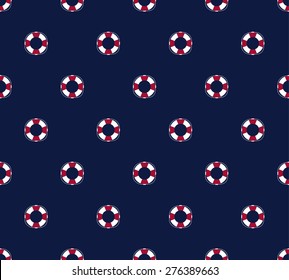 Sea And Nautical Seamless Pattern With Life Saver. Vector Illustration.