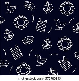 Sea nautical seamless pattern, vector background