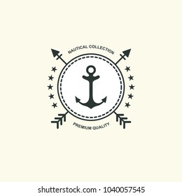 Sea and nautical typography badge and design element. Template for company icon or web decoration. Marine cruise, beach resort, shipbuilding. Vector collection. Logotype Logo