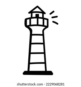 Sea navigation, doodle icon of lighthouse 
