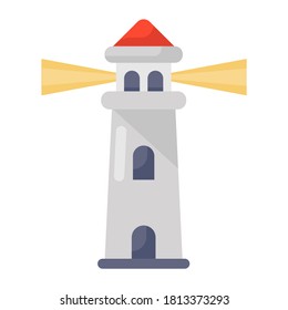 Sea navigational light, lighthouse in modern flat style 