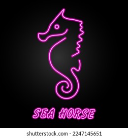 sea ​​horse neon sign, modern glowing banner design, colorful modern design trends on black background. Vector illustration.