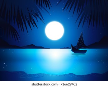 sea at night with ship