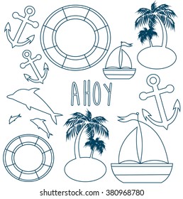 sea objects composition. vector illustration