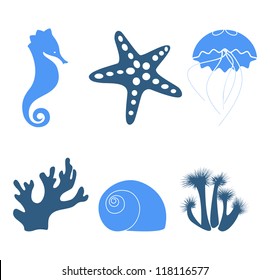 Sea objects & design elements isolated on white