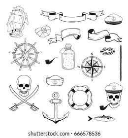 Sea objects set vector illustration