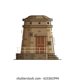 Sea observation tower isolated on white background. Old stone lighthouse vector illustration in flat design.