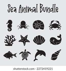 Sea or Ocean Animals Silhouettes Design 