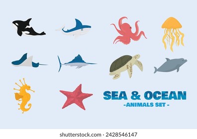 Sea and Ocean Animals Vector Set