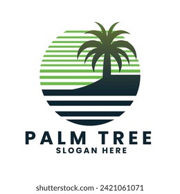 Sea ocean beach logo design. palm tree logo design vector. wave logo design. leaf tree logo design