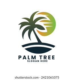 Sea ocean beach logo design. palm tree logo design vector. wave logo design. leaf tree logo design