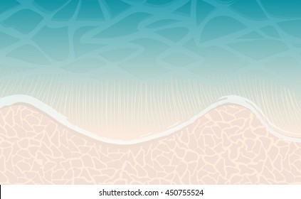 Sea or ocean beach with wave and sand as background for design. Vector Illustration