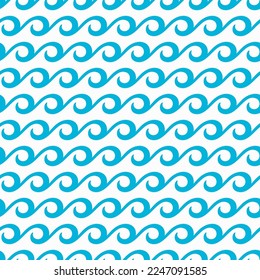 Olas de mar y azul océano sin fisuras. Fondo decorativo geométrico vectorial con salpicaduras de agua. Ornamento horizontal repetido, envoltura náutica, papel tapizado, textil o de tela