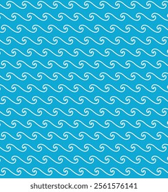 Sea and ocean blue waves seamless pattern. Vector navy stripes on white backdrop. Decor for wrapping paper, wallpeper or textile, monochrome decorative ornament in simple nautical retro style