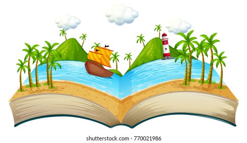 Sea ocean book with tropical setting