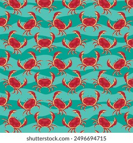 sea ocean cartoon crab seamless pattern