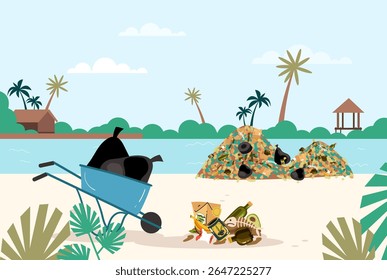 Sea ocean garbage marine trash polluted concept. Vector graphic design illustration	