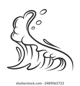 Meer oder Ozean Hochwellen-Ikone, Doodle Marine Surf. Retro einfache wilde Sturm Locken, Surge mit Wasserspritzer. Natur, Wildtiere, Reise-Maskottchen, handgezeichnete Salzwasser-Wellenkontur-Ikone Vektorillustration