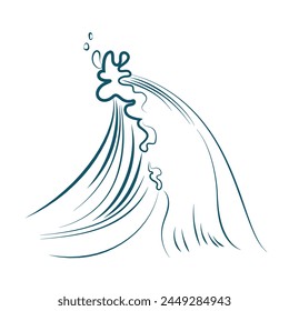 Sea or ocean high wave line sketch, with foam bubbles on edge vector illustration