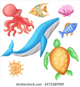 sea ​​animals ocean inhabitants set vector