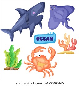sea ​​animals ocean inhabitants set vector