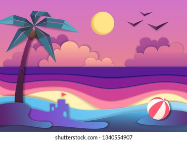 Sea Ocean Landscape Sea Beach Cut Stock Vector (Royalty Free ...