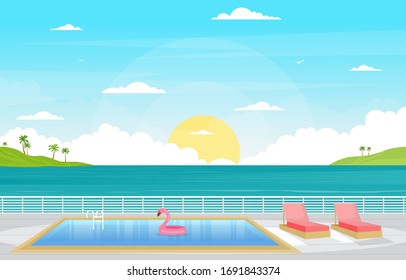 Piscina oceánica en cubierta de cruceros Ilustración