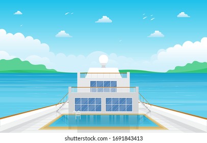 Sea Ocean Landscape Swimming Pool on Cruise Ship Deck Illustration